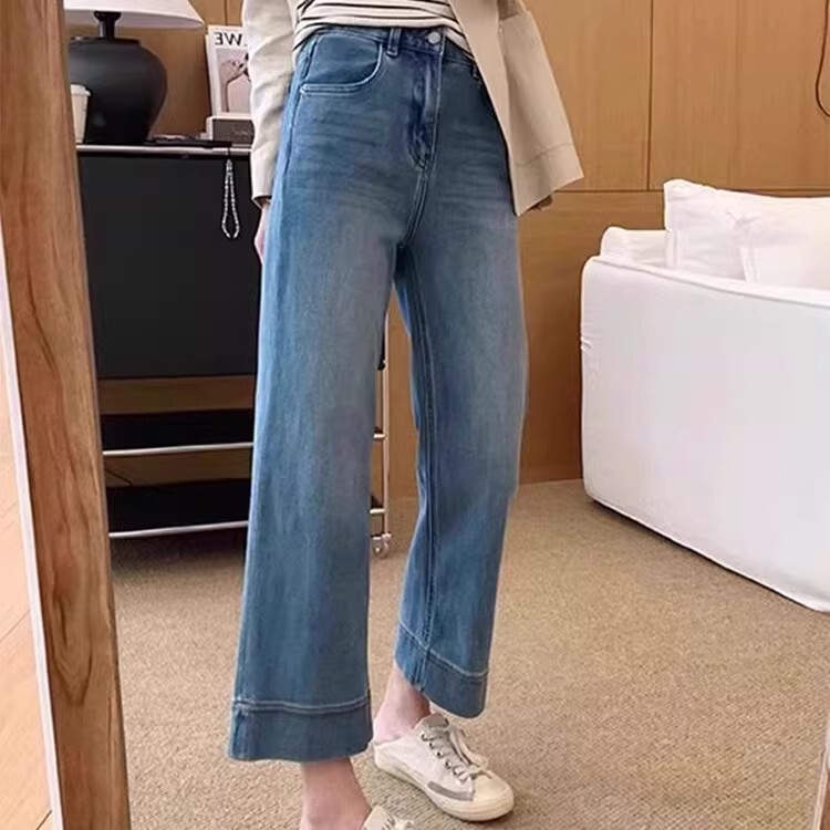 American-Style Slimming Straight-Leg Stretch Jeans for Women, Spring and Autumn, Petite Size, Cropped Wide-Leg Pants American-Style Slimming Straight-Leg Stretch Jeans for Women, Spring and Autumn, Petite Size, Cropped Wide-Leg Pants