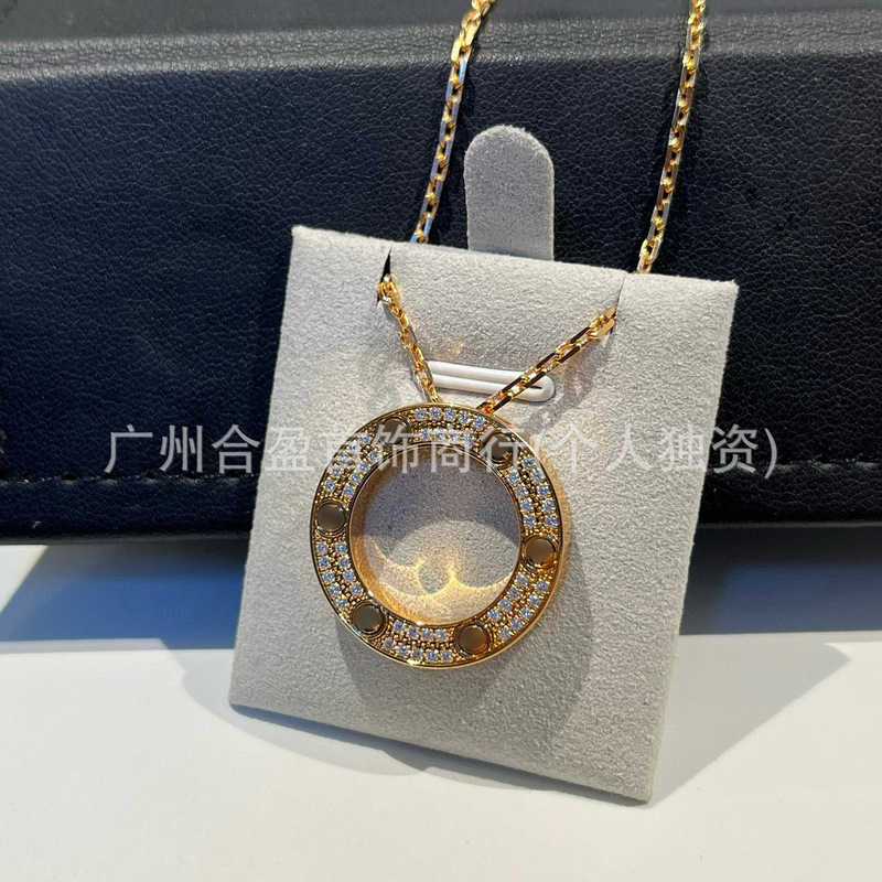 V金高版本LOVE系列大饼项链CNC粗链条对版满天星吊坠玫瑰金锁骨链|undefined