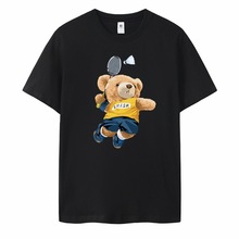 新款小熊图案文化衫短袖T恤男女款情侣宽松运动休闲上衣夏季