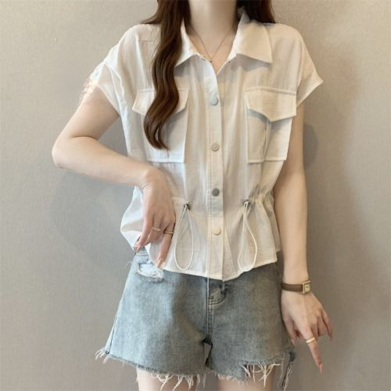 Plus-Size Women's Clothing, Tummy-Concealing Polo Collar Workwear Niche Shirt for Women, Summer Slimming for Chubby Girls