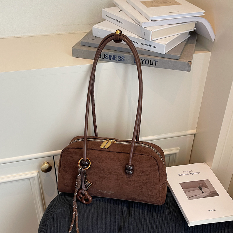 Cross-Border New Boston Bag Women's Light Luxury High-End Suede Shoulder Bag for Work and Commuting Large-Capacity Crossbody Bag