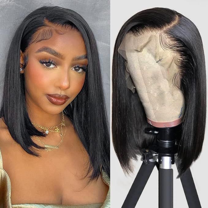 Black Bob Head 13*41B Bob Head Human Hair Female Wig Full Head Cover Cross-Border Bob180 Density