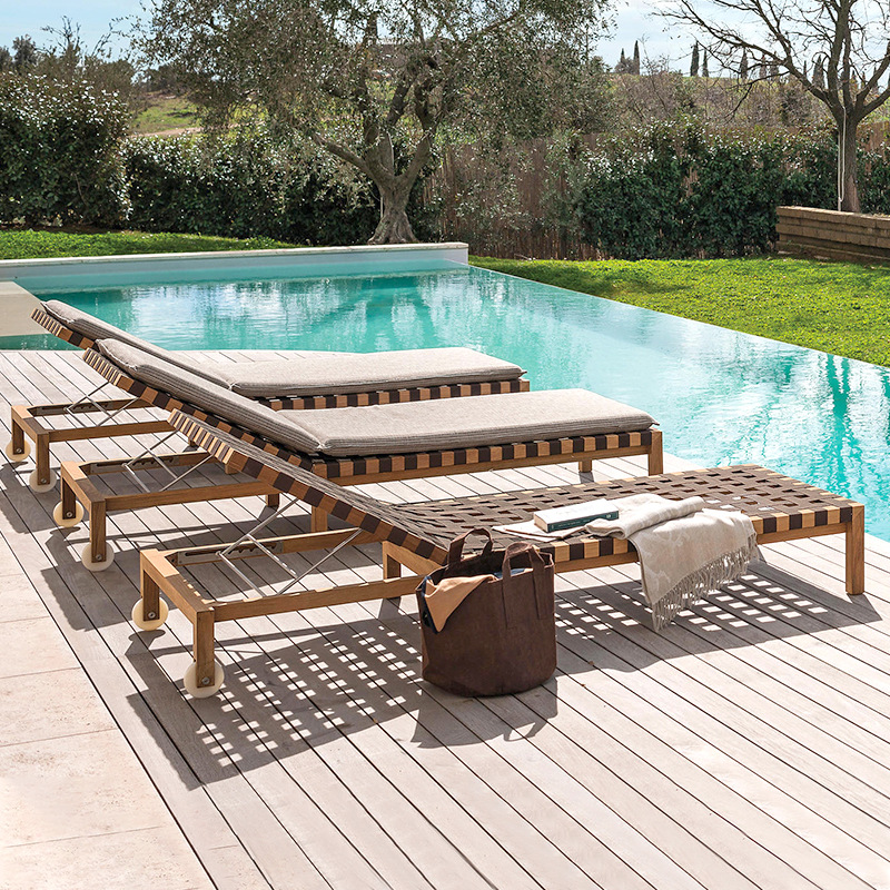 Nórdico reclinable al aire libre terraza balcón ocio plegable acostado cama Villa patio teca ratán piscina Silla de playa image 3