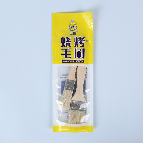 Manufacturer wholesale bagged baking silicone brush wooden handle oil brush barbecue brush pig bristle brush high temperature resistant barbecue tools