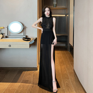 2025年新款夜店女装性感透视开叉拖地女长裙夜总会晚礼裙技师制服-阿里巴巴