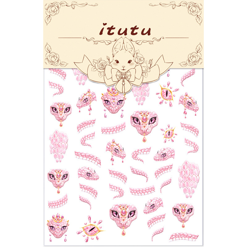 Nuevo polvo Bao Fairy Snake Shell Light Relief Stickers Pink Snake Back Stickers Pequeño patrón de uñas