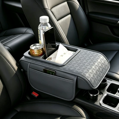 Heightening Pad, Multifunctional Storage, Water: Armrest box pad - four-leaf-clover-curved-version-gray