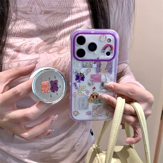 涂鸦插画小熊兔子磁吸支架适用iPhone17苹果16ProMax/15/14手机壳
