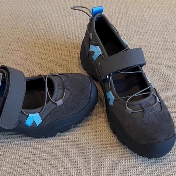 Versión de piel de oveja ~ Zapatos Mary Jane de velcro de estilo retro francés nuevas sandalias deportivas de ballet casual de todo fósforo para mujer