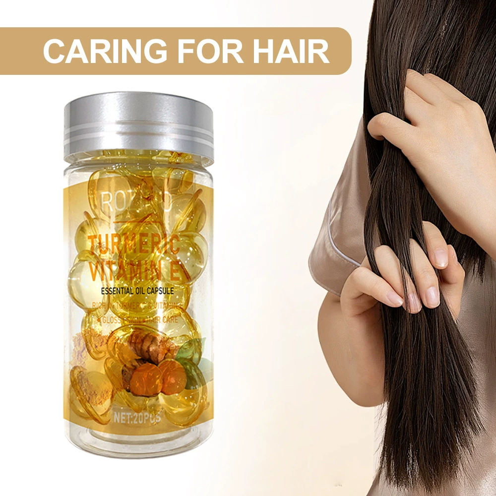 Популярное трансграничное 20 капсул ухода за волосами с семенами фруктов куркумы, массажное увлажняющее эфирное масло для увлажнения кожи и разглаживания волос, капсульное эфирное масло