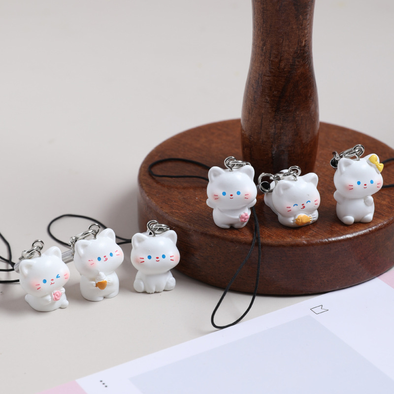 Cute Three-Dimensional Cartoon Kitten Mobile Phone Chain Keychain New Cartoon Cute Kitten Mobile Phone Chain Bag Pendant
