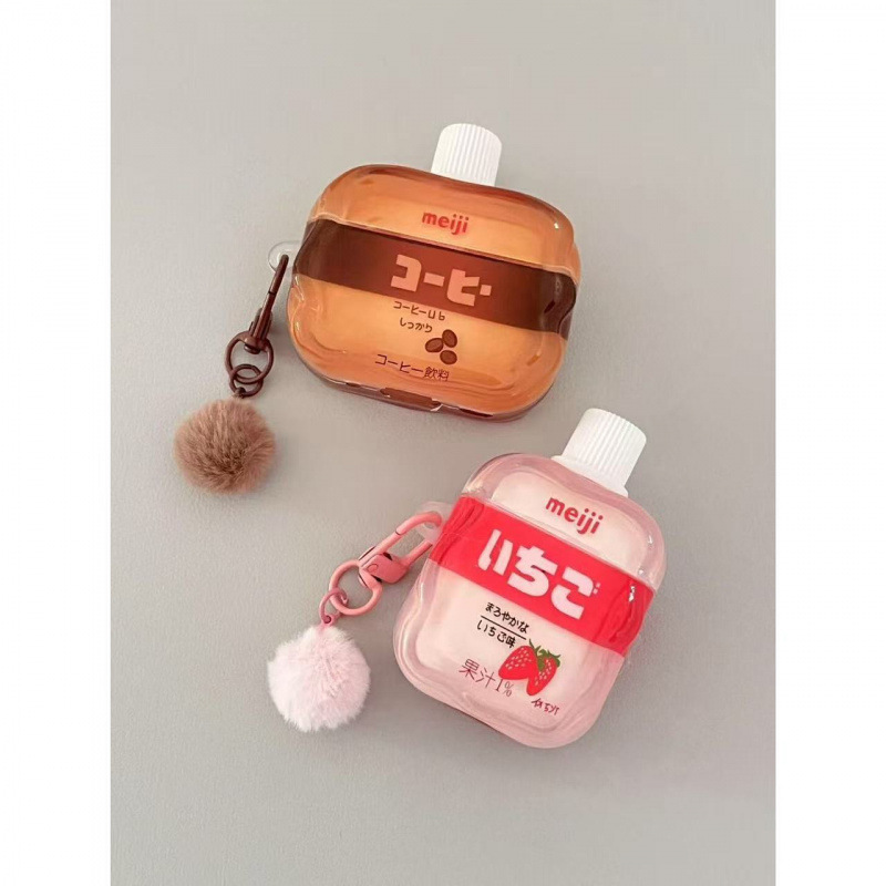 Cartoon Cute Coffee Strawberry Milk Ear Case para AirPods1 / 2 / 3 / 4 / pro / pro2 Case