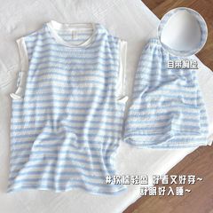2025新款夏季可外穿睡衣女条纹带胸垫两件套韩系ins风清新家居服