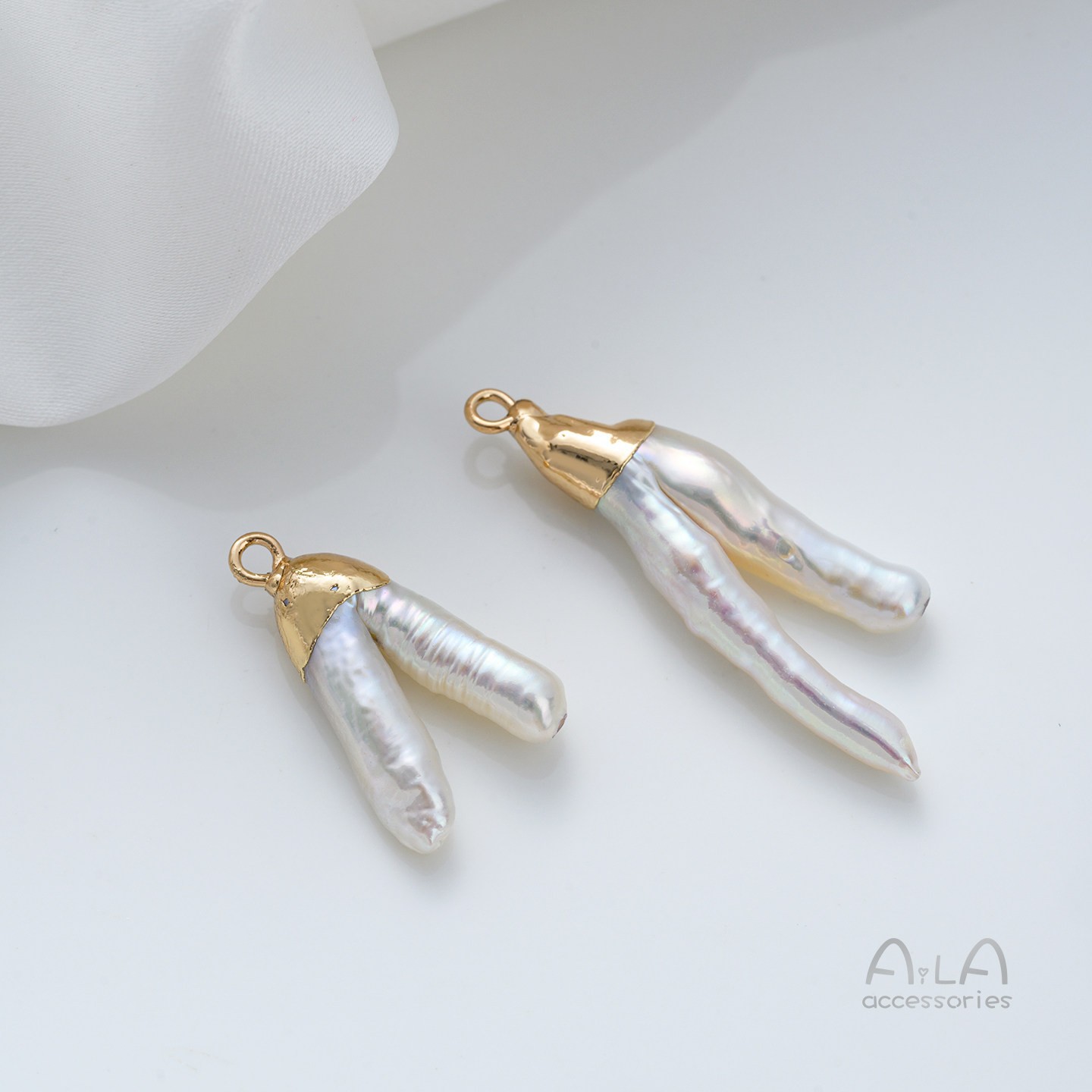 天然バロック異形真珠双穴ペンダントシングル吊り飾り米珠平円形手作りdiy縁取り部品