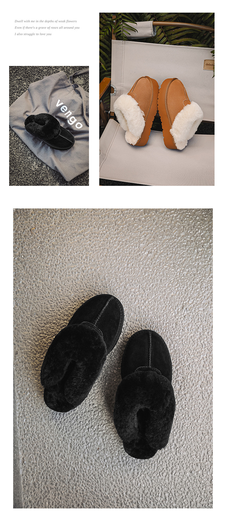 Papuci pufoși cu talpă groasă, din blană nouă, cizme de zăpadă pentru femei, pentru a se încălzi și a se proteja de alunecarea din bumbac._voghion.com