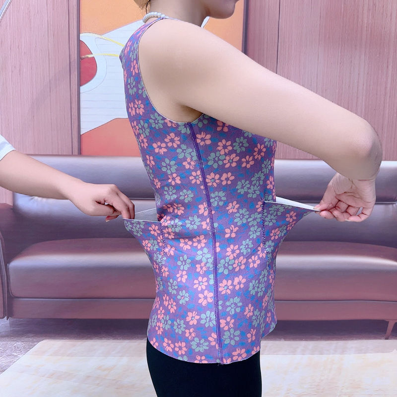 Double-Sided Thermal Vest with Pockets, Winter Floral Belly Protection Base Layer Top, Inner Wear, Cold-Proof Fleece-Lined Sleeveless Vest