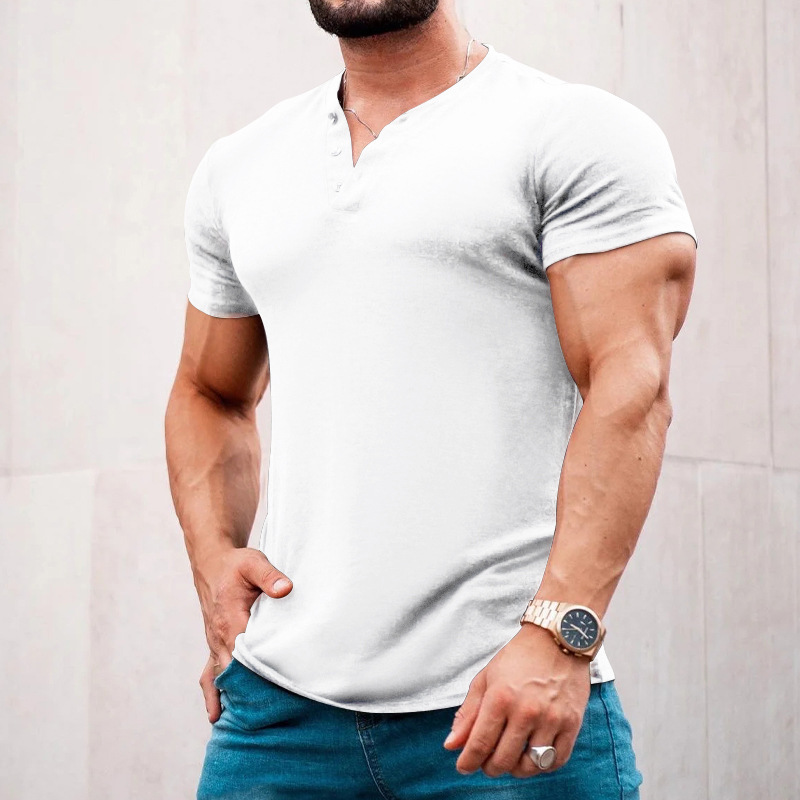 2024 New Summer Casual Solid Short Sleeve Round Neck Pullover Button Henley T-shirt for Men_vogarts.com