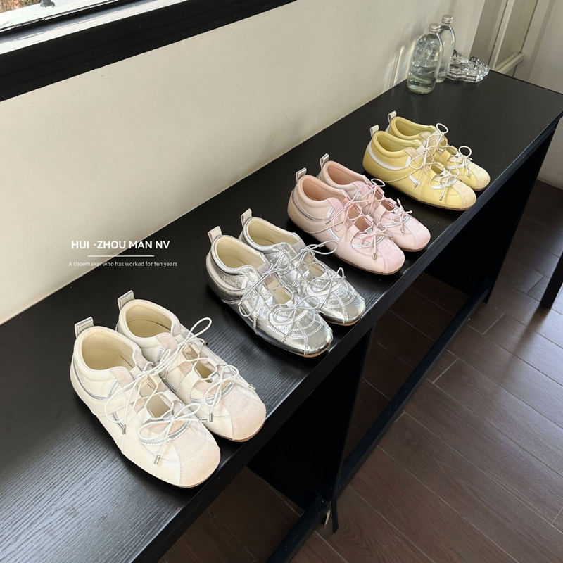 Genuine Leather Retro Ballet Trainers for Women, New Spring and Summer Style, Height-Increasing, Breathable, Casual Sports Mary Jane Shoes for Women