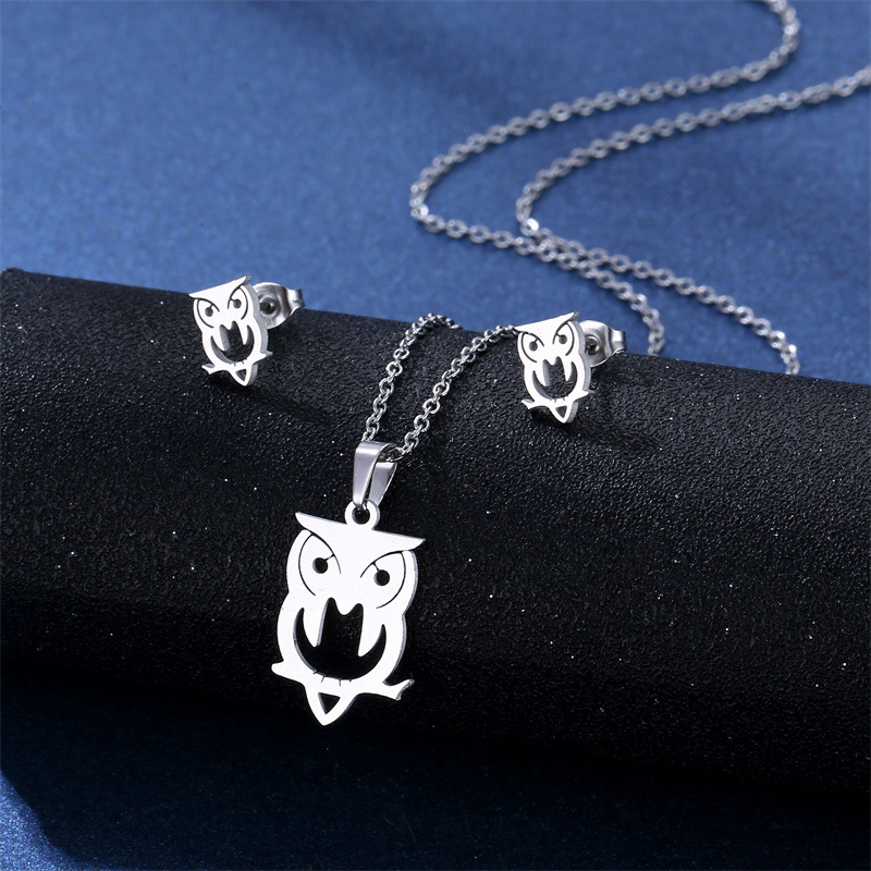 Simple Style Pentagram Star Elephant Stainless Steel Earrings Necklace 3 Piece Set