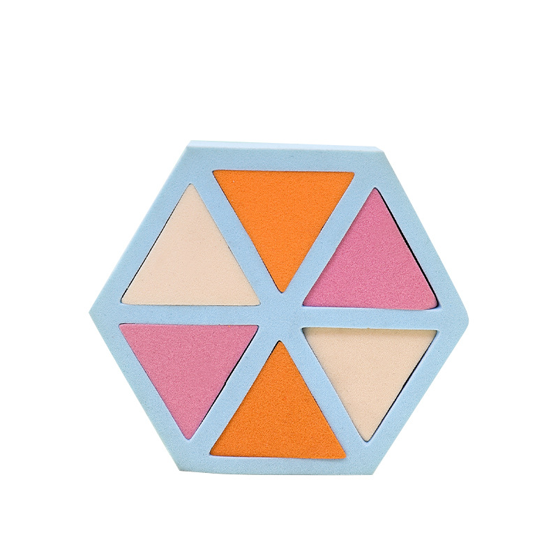 Puff plano personalizado de fábrica, triángulo, seis pétalos redondos, ocho, esponja cosmética sin látex, grande en el agua, transfronterizo