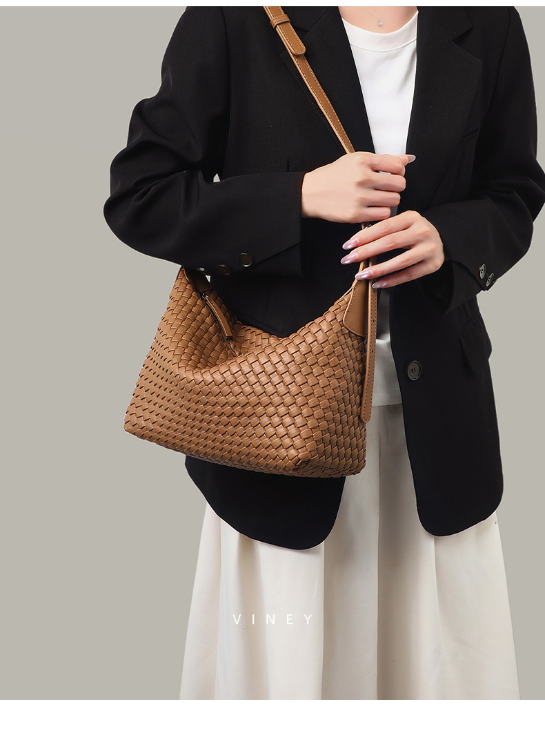 Túi tote nữ cỡ lớn đeo chéo kiểu vintage handmade dệt — màu nâu, màu trắng ngà, màu tím hoa cà chi tiết 14