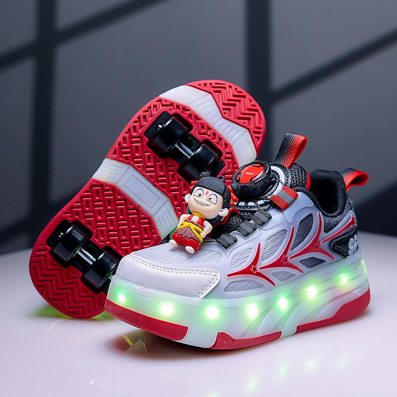 Nezha cuatro ruedas deformación zapatos de ruedas para niños recargables de patinaje de ocho ruedas al por mayor zapatos deportivos para niños