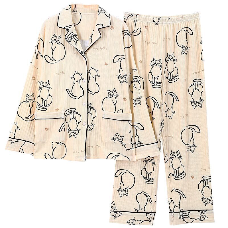 2023 nuevo pijamas mujeres primavera y otoño manga larga 100% algodón ins estilo hogar servicio más traje