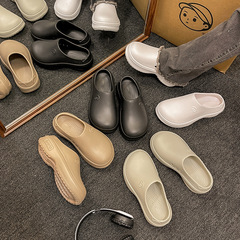 厚底包頭半拖鞋女外穿涼鞋輕便防滑增高防水雨鞋廚師鞋ins洞洞鞋