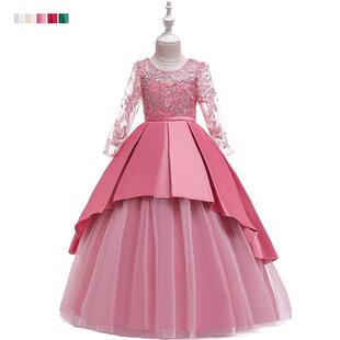 Long Children's Dress ins New Mesh Embroidered Princess Dress Girl's Long Sleeve Wedding Dress Long Floor Mop
