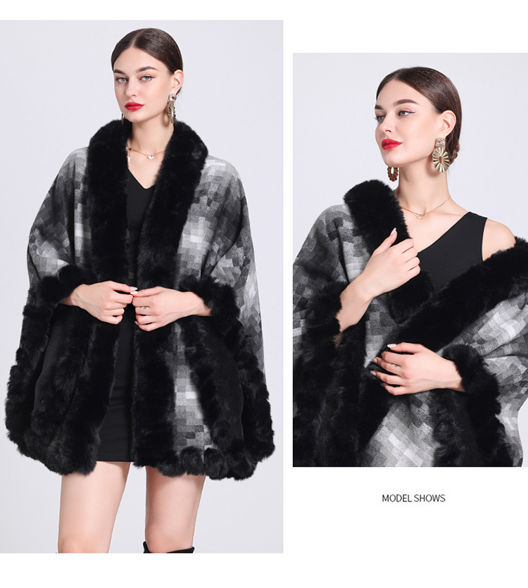 Mantella in pile spesso con colletto a quadri, ampia taglia, cardigan lavorato a maglia per donna_voghion.com
