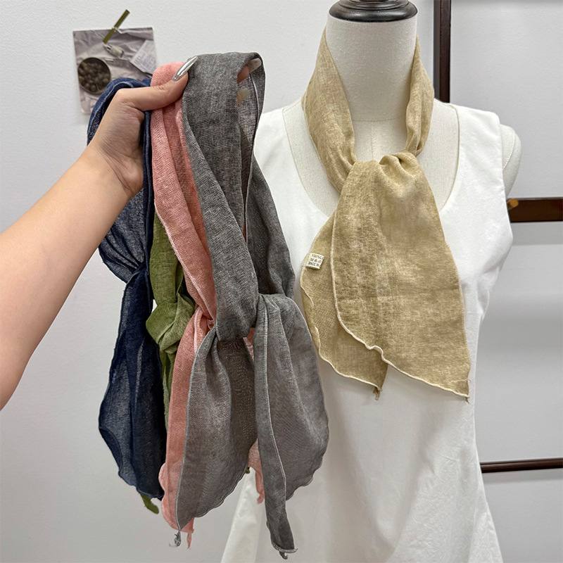 Pañuelo de seda, tira larga, sentido de alta gama, nuevo azul marino, retro, color sólido, protector de cuello literario, bufanda pequeña, accesorios, diadema, cinturón para el cabello, cabello atado