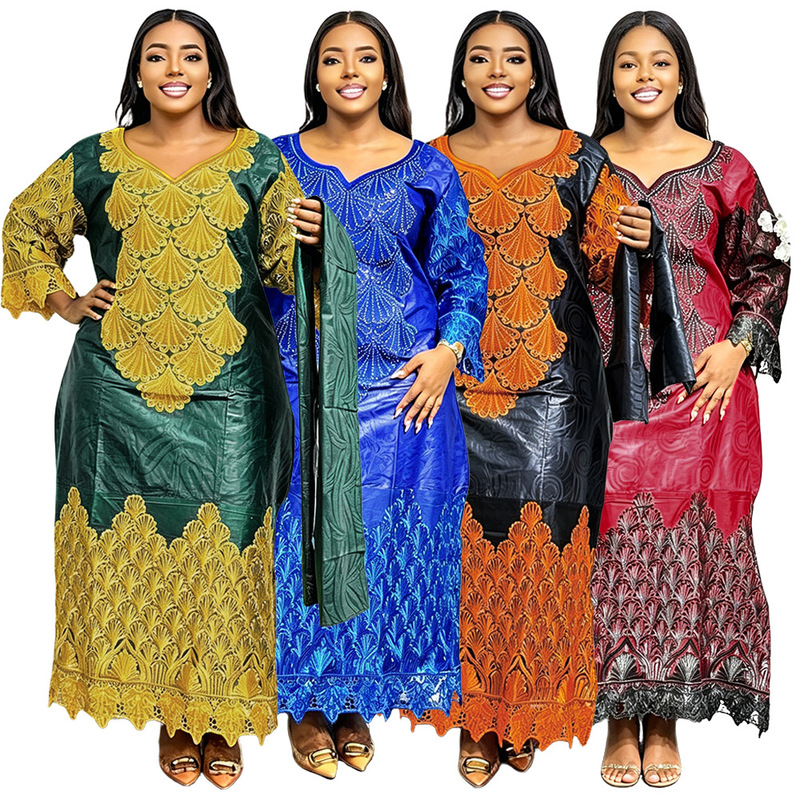Source Factory Cross-Border E-Commerce African Ethnic Clothing Rhinestone Dress Long Skirt Headscarf Amazon Aliexpress