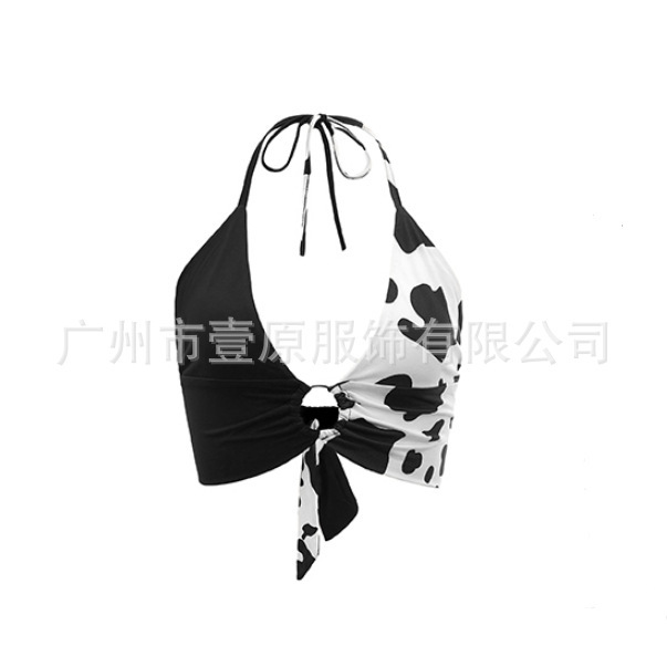 Cross-border 2023 Amazon Summer New Love Printed Sexy Lace-up Vest Backless Beach Top for Women