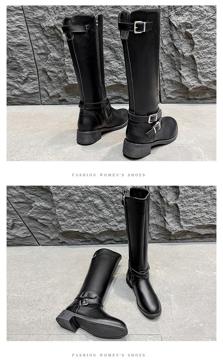 Retro Overknee Stiefel Mit Blockabsatz Für Damen Mit Schnalle_voghion.com