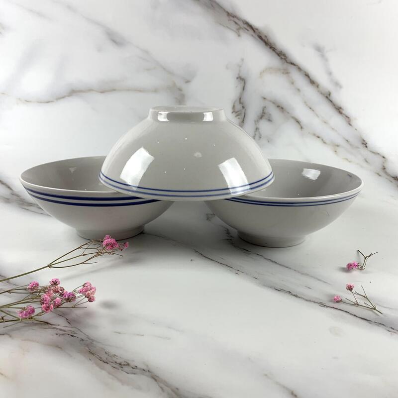 Factory wholesale blue edge three Bowl set Rice Noodle Bowl soup bowl household ceramic bowl dish stall