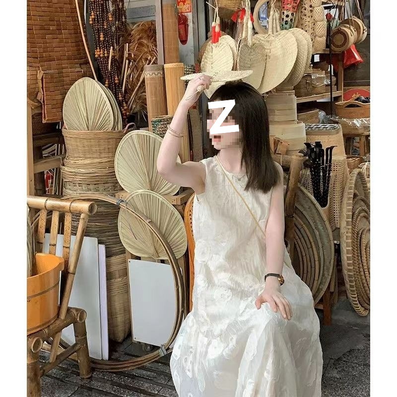 슬리밍 뉴 올 매치 통통 자매 작은 중간 길이의 민소매 VALL 원피스 신선한 첫사랑 JACQUARD WHITE 원피스