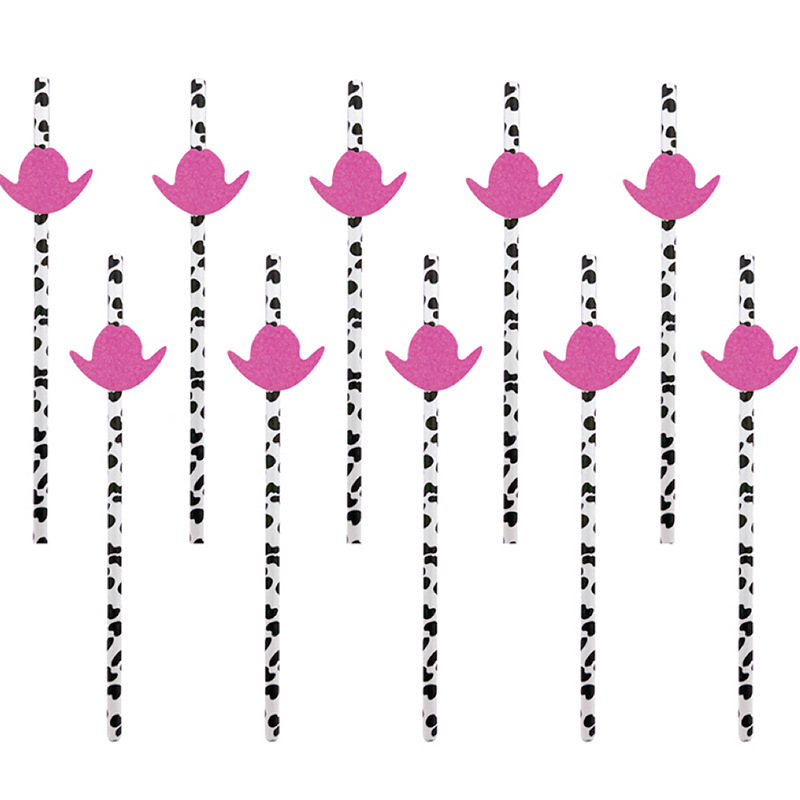 Spot sombrero de copa rosa pajita de papel desechable degradable fiesta decoración creativa jugo pajita a juego