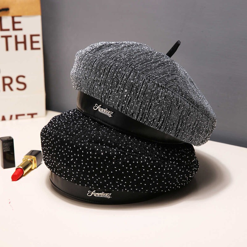 Korean Fashion Small Fragrant Starry Sky Beret Spring and Autumn Versatile Letter Hat Women's Elegant Casual Painter Hat New