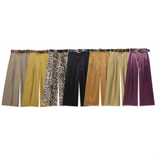 外贸欧美风2025秋季新款女装时尚配腰带丝缎质感宽腿裤3533556