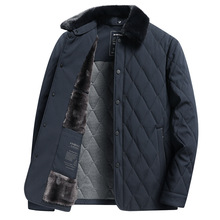 冬季男可脱卸毛领翻加绒领夹克桑蚕丝保暖中年休闲爸爸装棉衣外套