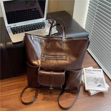 复古油蜡皮双肩包包女2025新款多功能单肩托特包高级感大容量背包