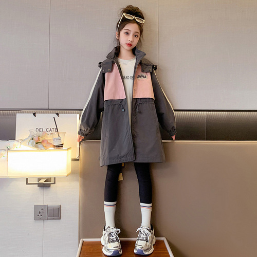 Women's Children's Outerwear Autumn Collection  New Fashion Casual Kids Long Down Jacket Spring Autumn Medium and Large Children's Fashion Windbreaker