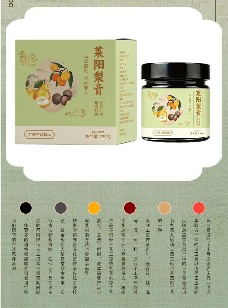 Laiyang Pear Paste (Pyrus spp.) — Steamed Herbal Paste with Loquat Leaf, Monk Fruit & Apricot Kernel specifications