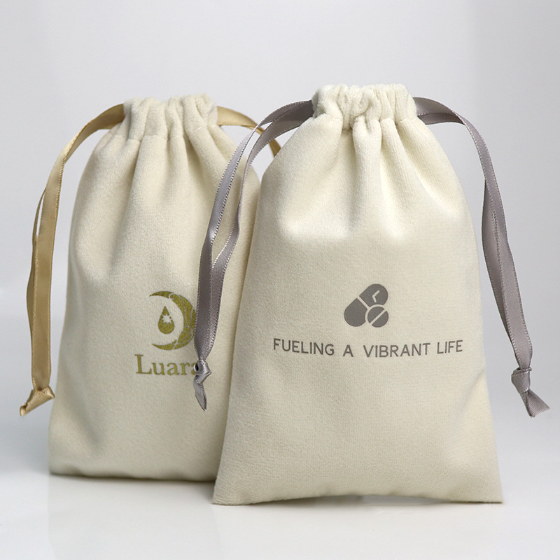 米白色绒布束口袋