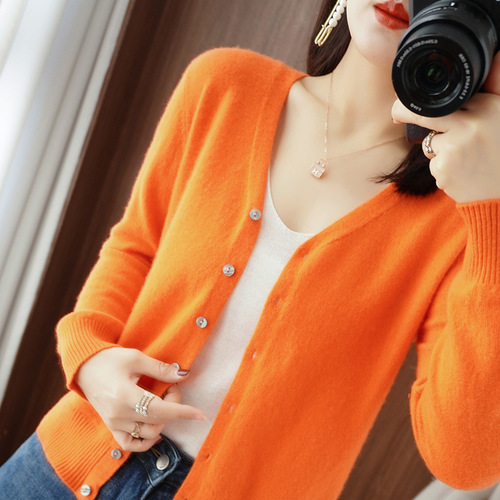 Spring and Summer V-neck Loose Fit Plus Size Women's Thin Version Versatile Long Sleeve Outerwear Knit Sweater Casual Set