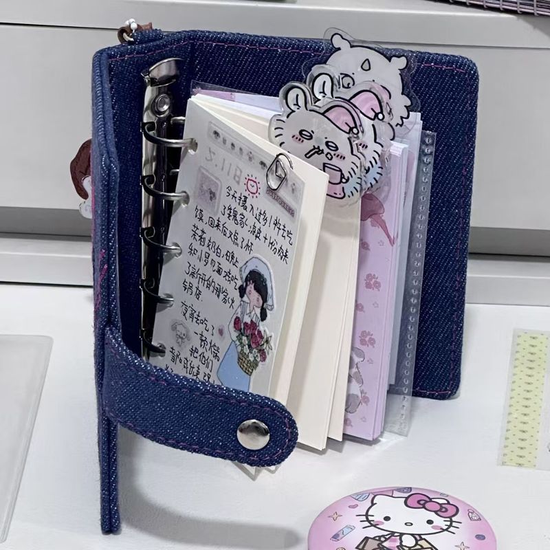 日本のデニムブルー漫画キティ猫 m5 ノートブック漫画刺繍ノートブックポータブルルーズリーフノートブックメモ帳|undefined