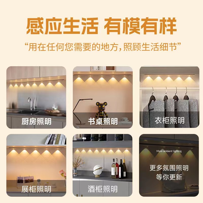 Luz de gabinete de sensor de cuerpo humano ultrafina LED carga inteligente sin perforar zapatero autoadhesivo pasillo gabinete de vino luz de gabinete de exhibición