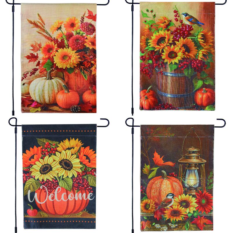 Cross-Border Thanksgiving Garden Flag Linen Autumn Harvest Outdoor Camping Style Small Flag Courtyard Party Decoration Small Colorful Flag