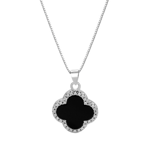 s925 silver agate four-leaf clover pendant Korean chic women's temperament four-leaf clover necklace clavicle chain fashion jewelry