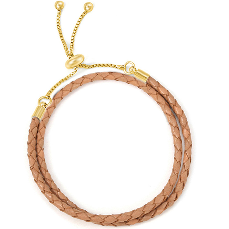 Goldperlen-Armband mit Schnalle, Damenarmband aus Lederband, doppelte Schlaufe, mehrfarbiger Stil, Basic-Kette_voghion.com